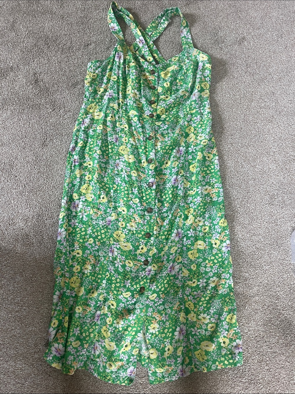 Green Floral Button-Front Women’s Sundress